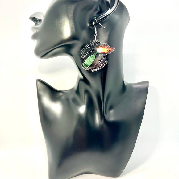 Fire Flame Earrings - Bold Statement Jewelry - Trendy Y2K Funny Accessory - Picture 6 of 8